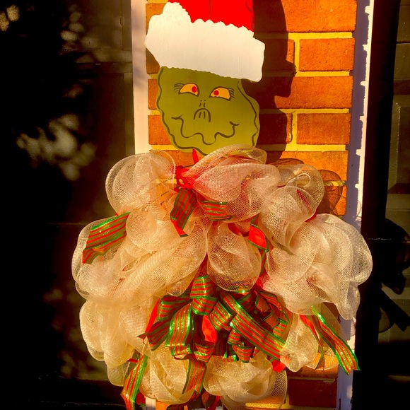 Festive Grinch Holiday Wreath with Red and Green Accents